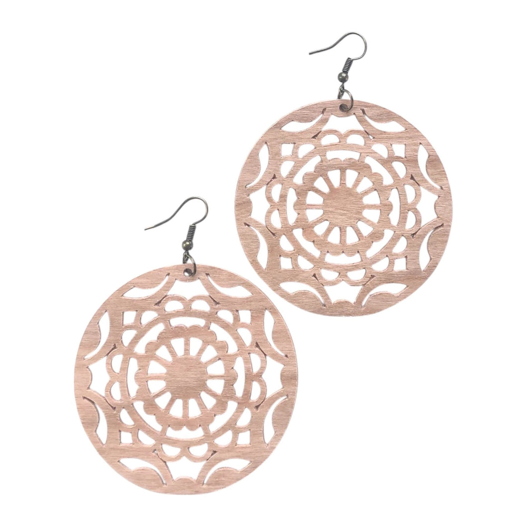 Cherry Mandala Wooden Earrings